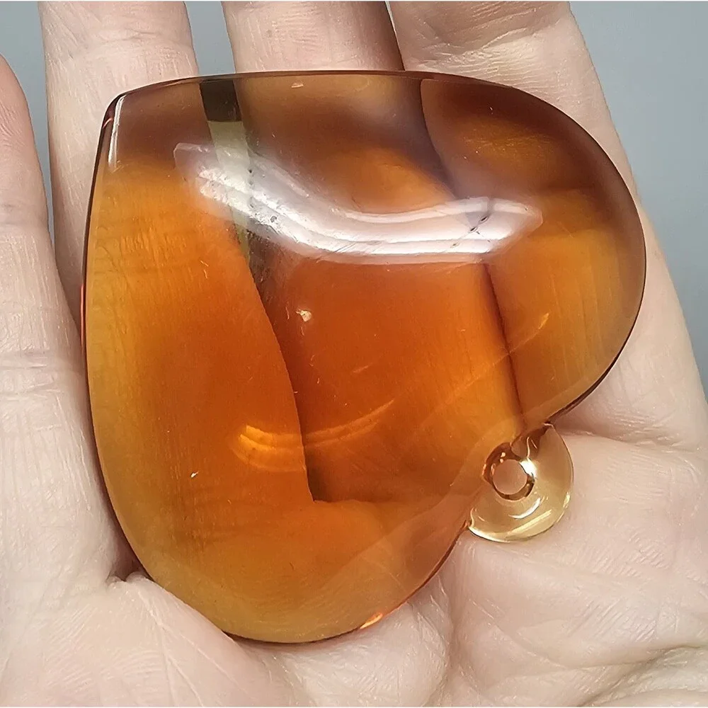 Vintage Amber 24% Lead Crystal Glass Heart Pendant Necklace Made In Germany NIB - Picture 5 of 8